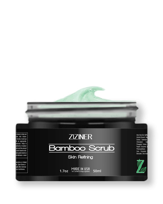 Bamboo ScrubZM-BS1
1.7oz/50ml
Ingredients:
Aloe Vera Gel, Safflower Oil, Polyethylene, Stearic Acid, Cetyl Alcohol, Ground Bamboo, Chamomile Extract, Cucumber Extract, CalendulaSkincareziziner skincareziziner BeautyBamboo Scrub